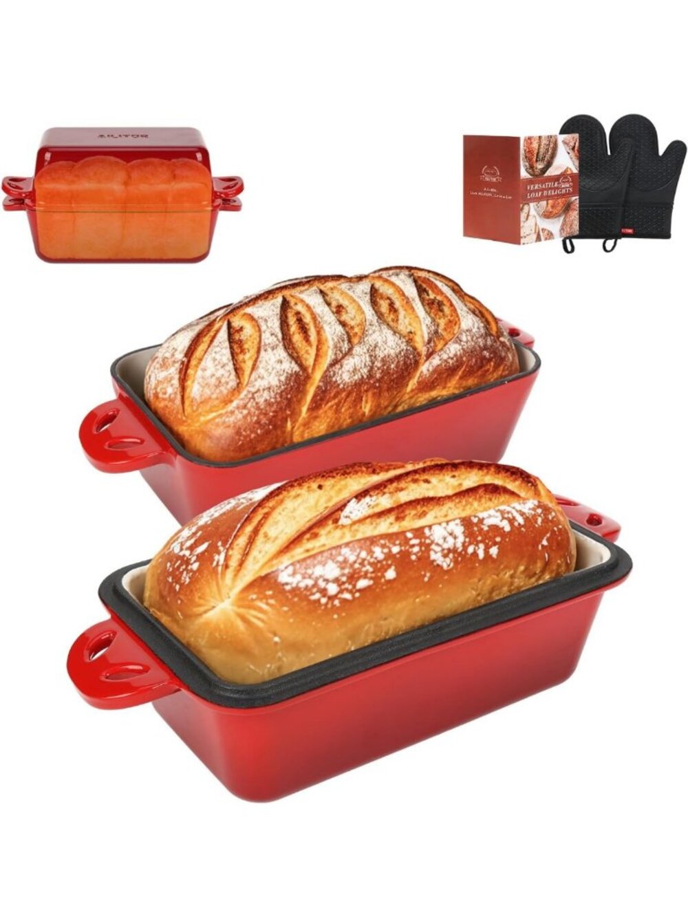 Enameled Cast Iron Loaf Pan with Lid - 2-in-1 Sourdough Bread Baking Essential